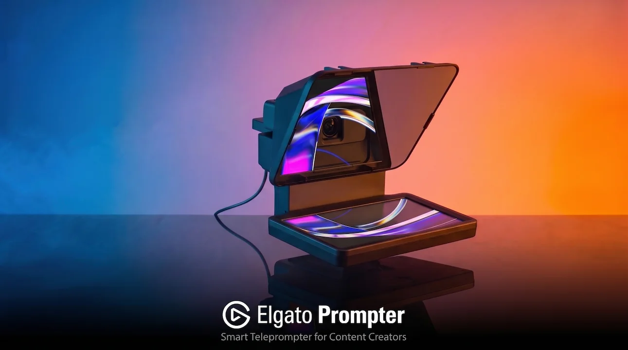 Elgato Prompter posicionado à frente da câmera